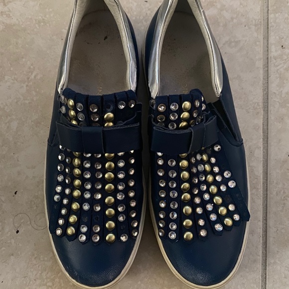 Blue Leather Studded slip on sneakers - Picture 1 of 4